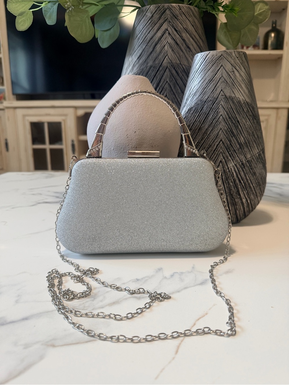 Silver Glitter Evening Clutch Handbag